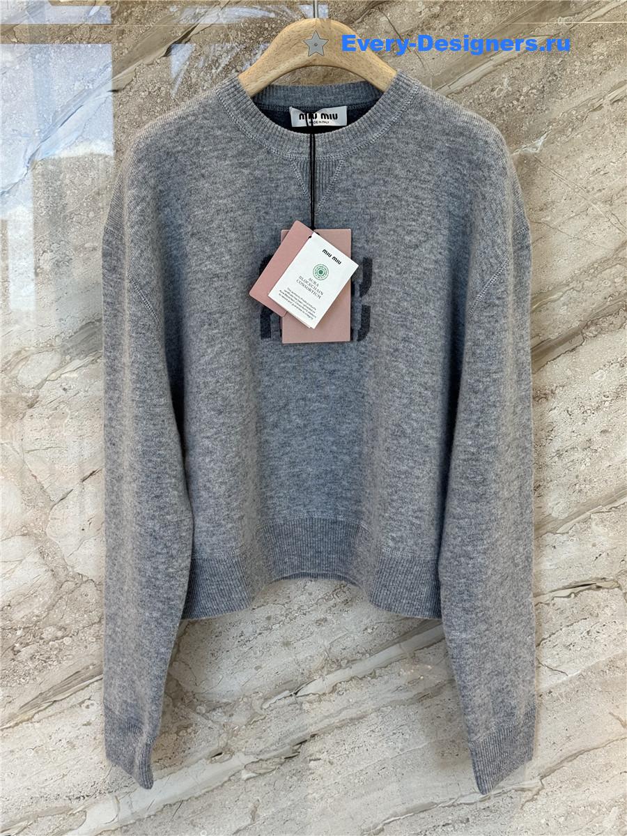 Miu Miu Grey Cashmere Logo Sweater