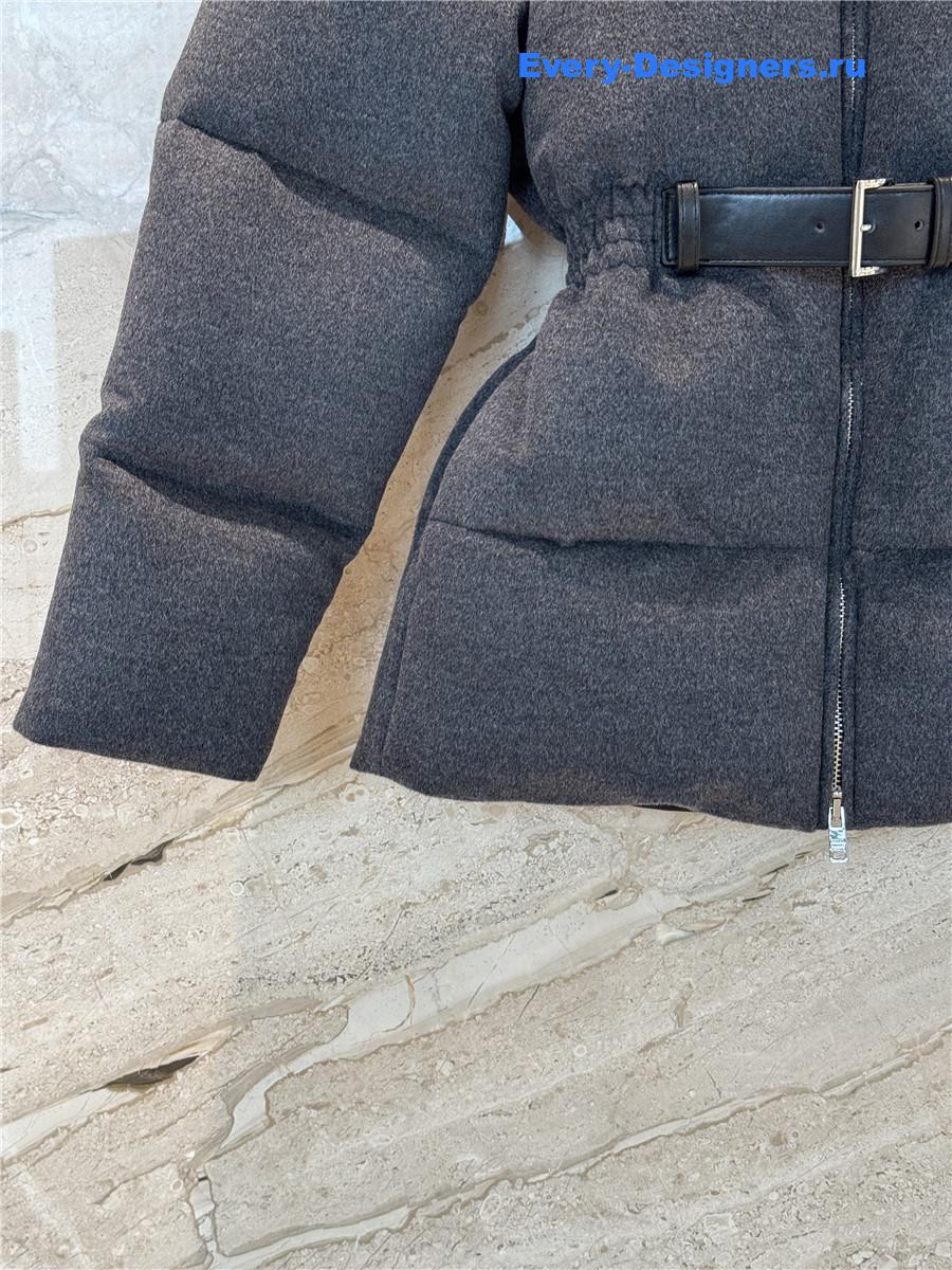 Pra*a belted logo-plaque down jacket