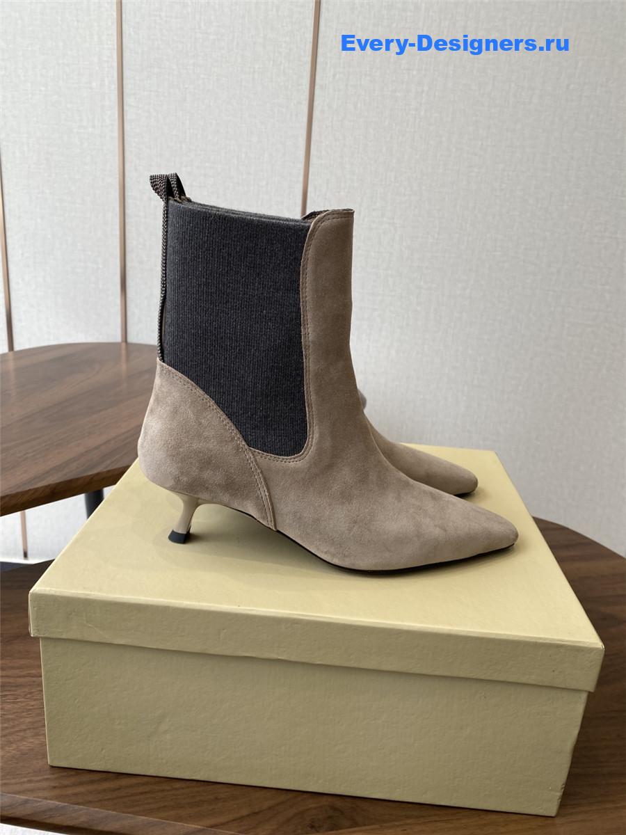 BC Beige Suede Cashmere Kitten-Heel Ankle Boot