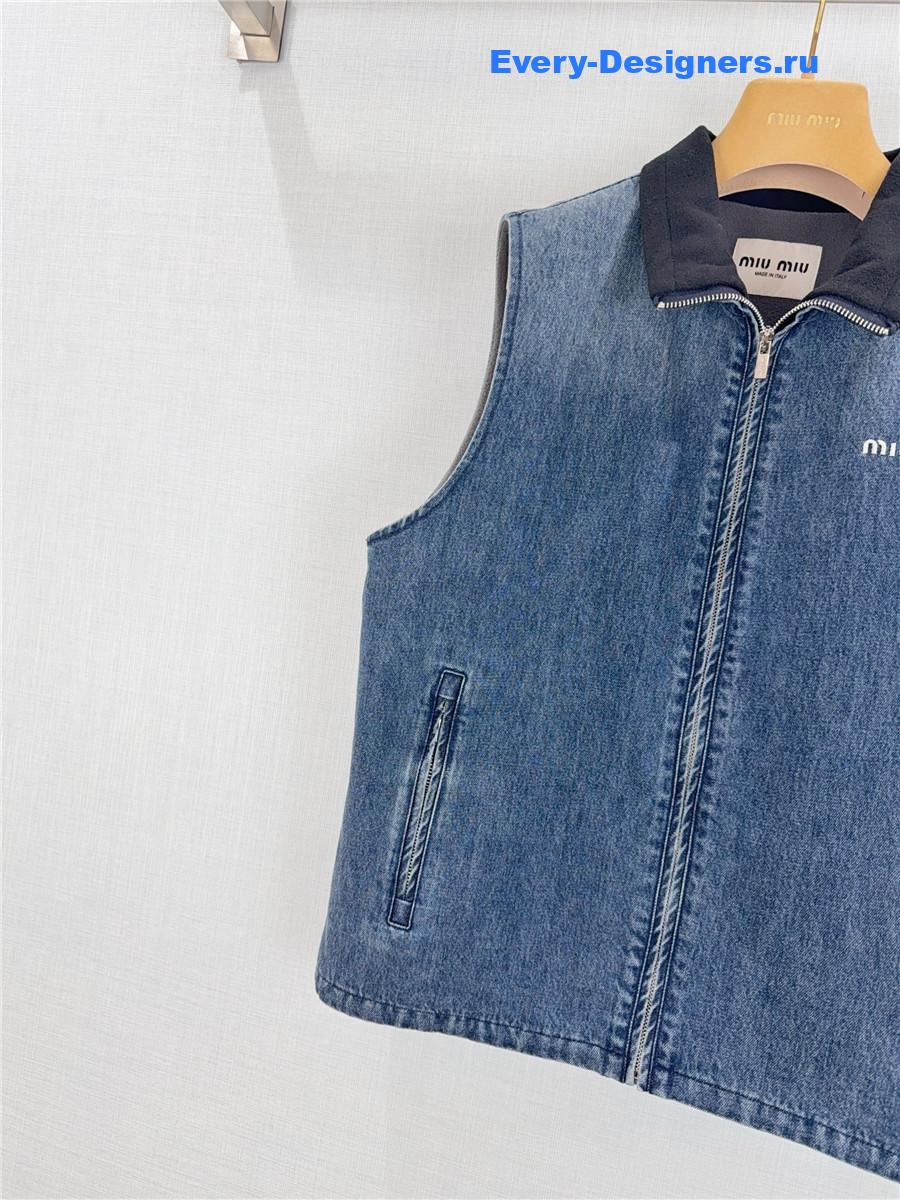 Miu Miu Navy Cashmere Denim Blouson Vest