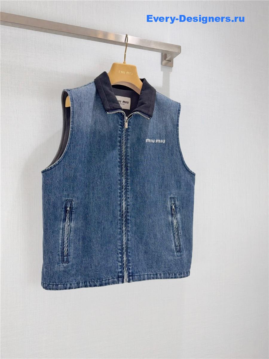 Miu Miu Navy Cashmere Denim Blouson Vest