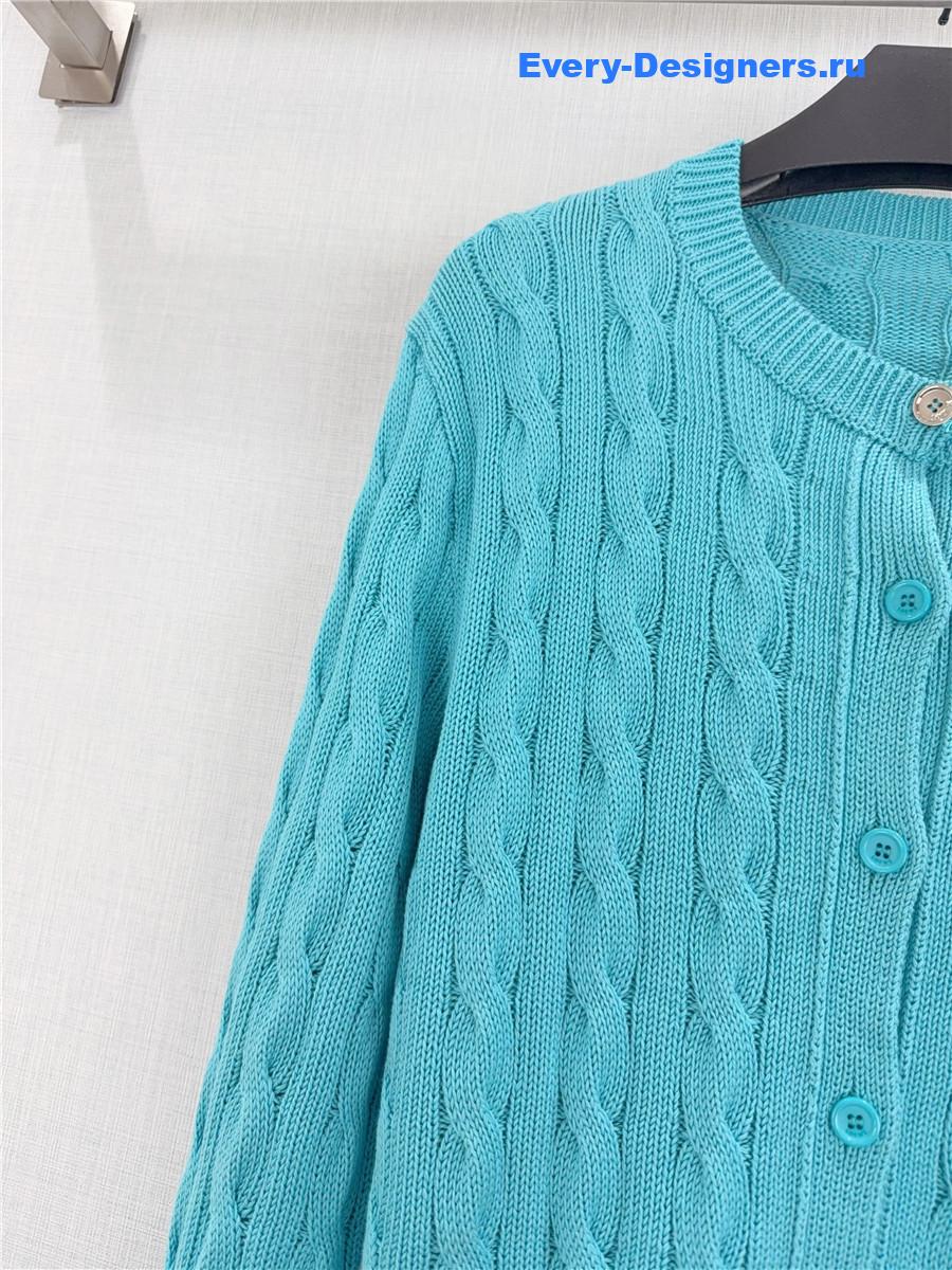 L0ew* blue cable-knit logo-embroidered cardigan