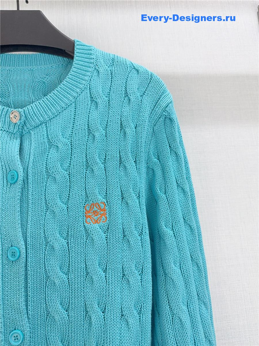 L0ew* blue cable-knit logo-embroidered cardigan