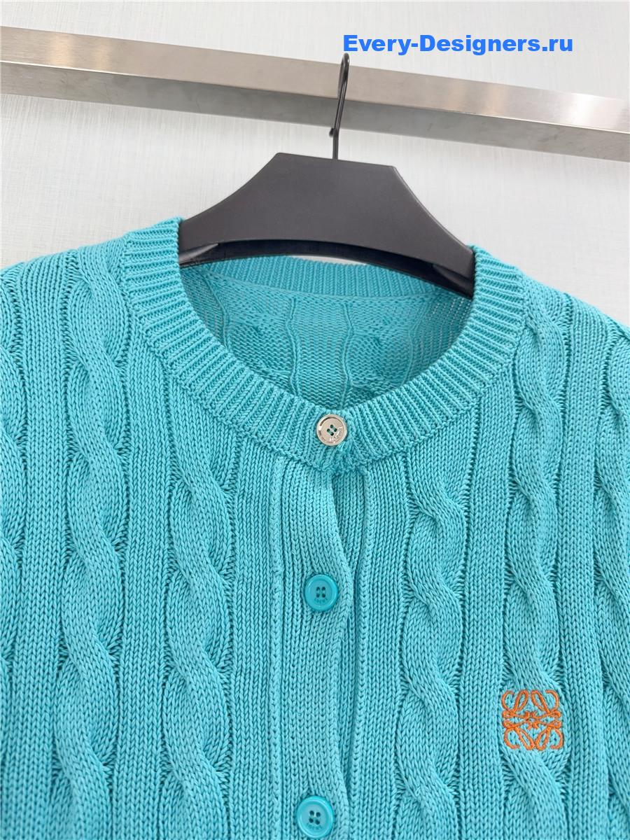 L0ew* blue cable-knit logo-embroidered cardigan