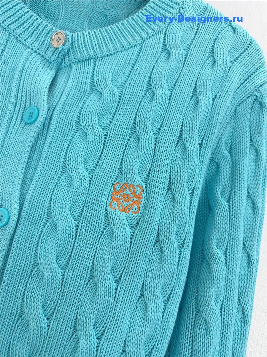 L0ew* blue cable-knit logo-embroidered cardigan