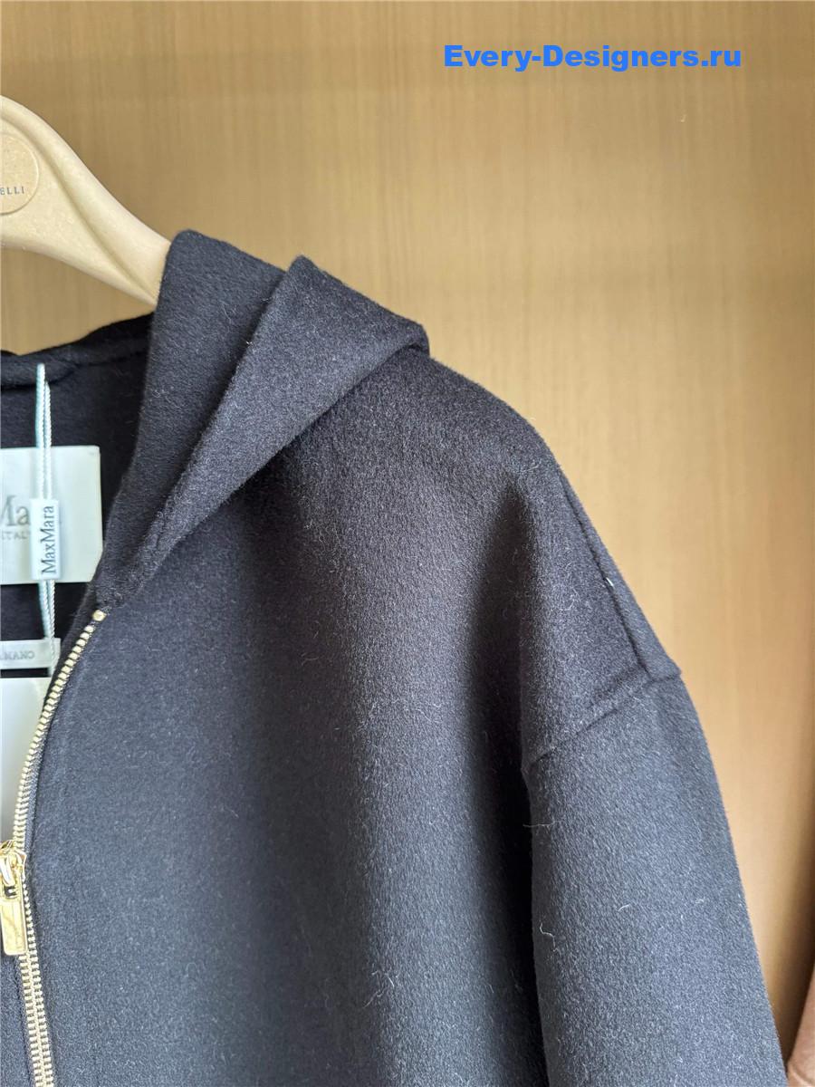 Max Mara Black Hooded Cashmere Coat