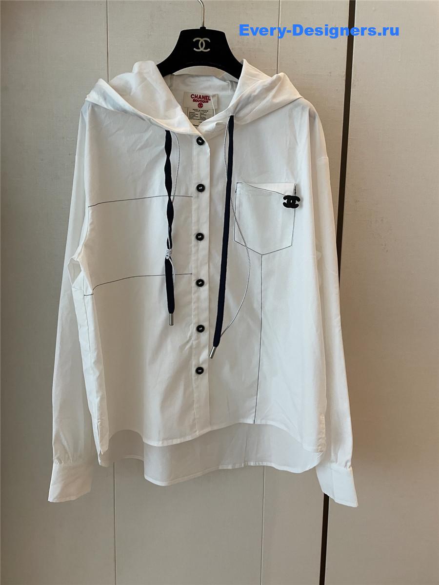 Ch**el white hooded drawstring shirt