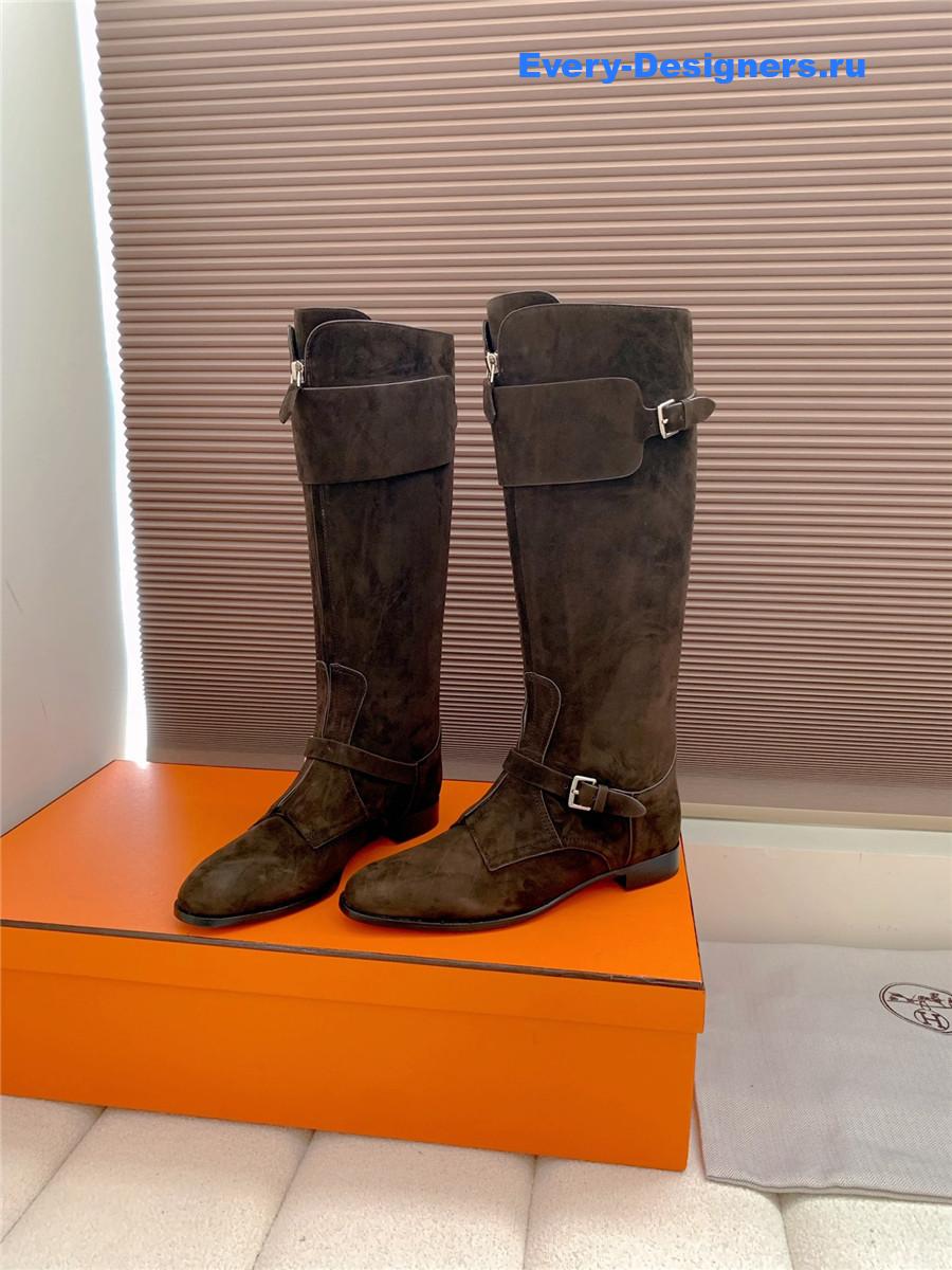 H**me5 dark brown suede front zip riding boot