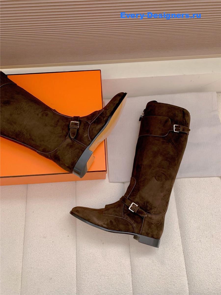 H**me5 dark brown suede front zip riding boot
