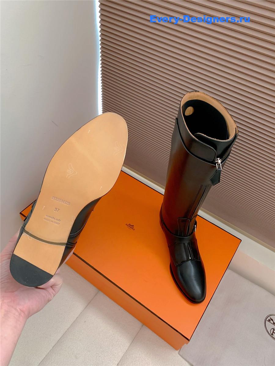 H**me5 black leather front zip riding boot
