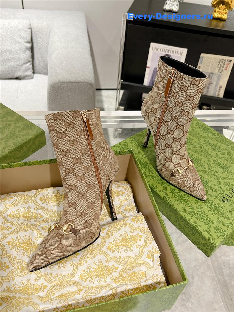 Gvc*1 brown gg canvas horsebit ankle booties