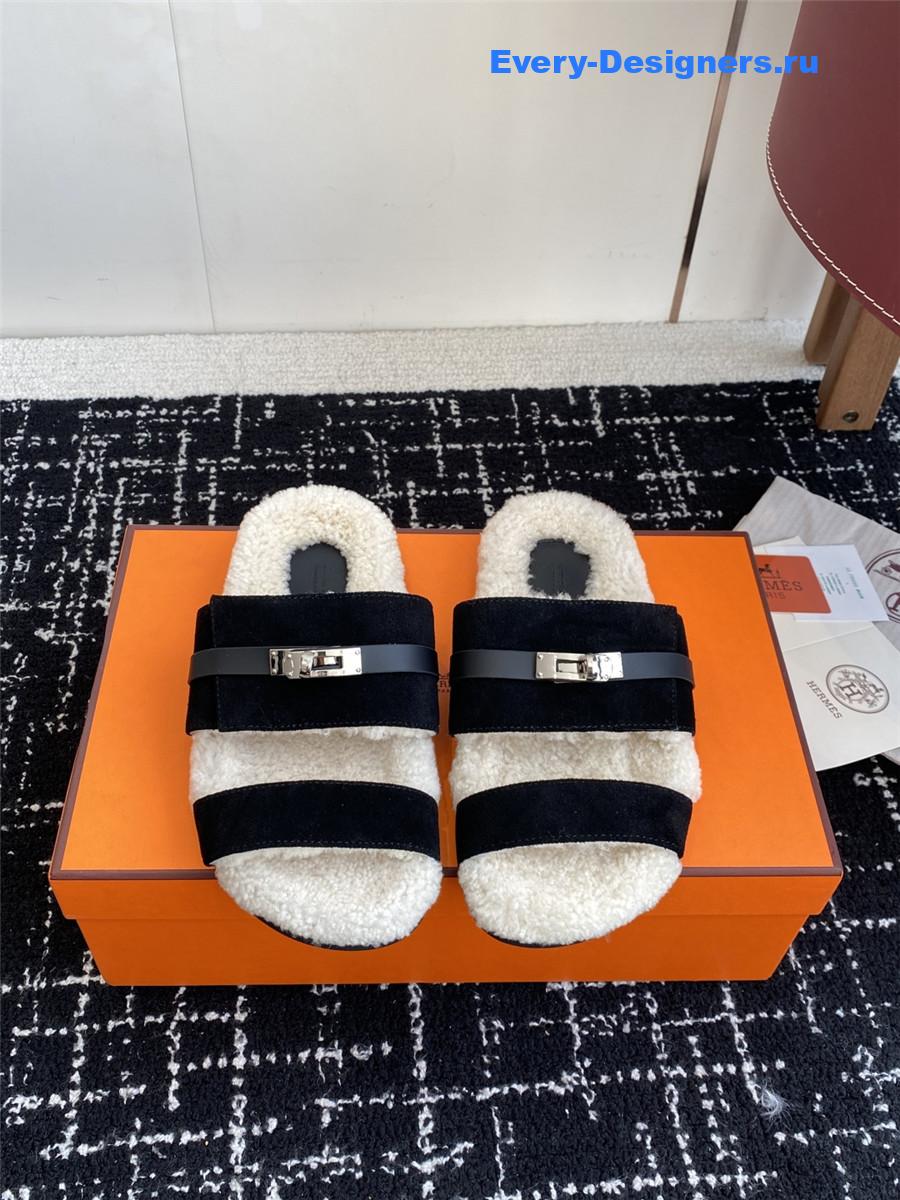 H**me5 black suede sherling chypre sandal