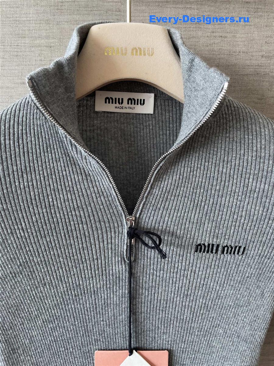 Miu Miu Grey Cotton Half-zipper Sweater