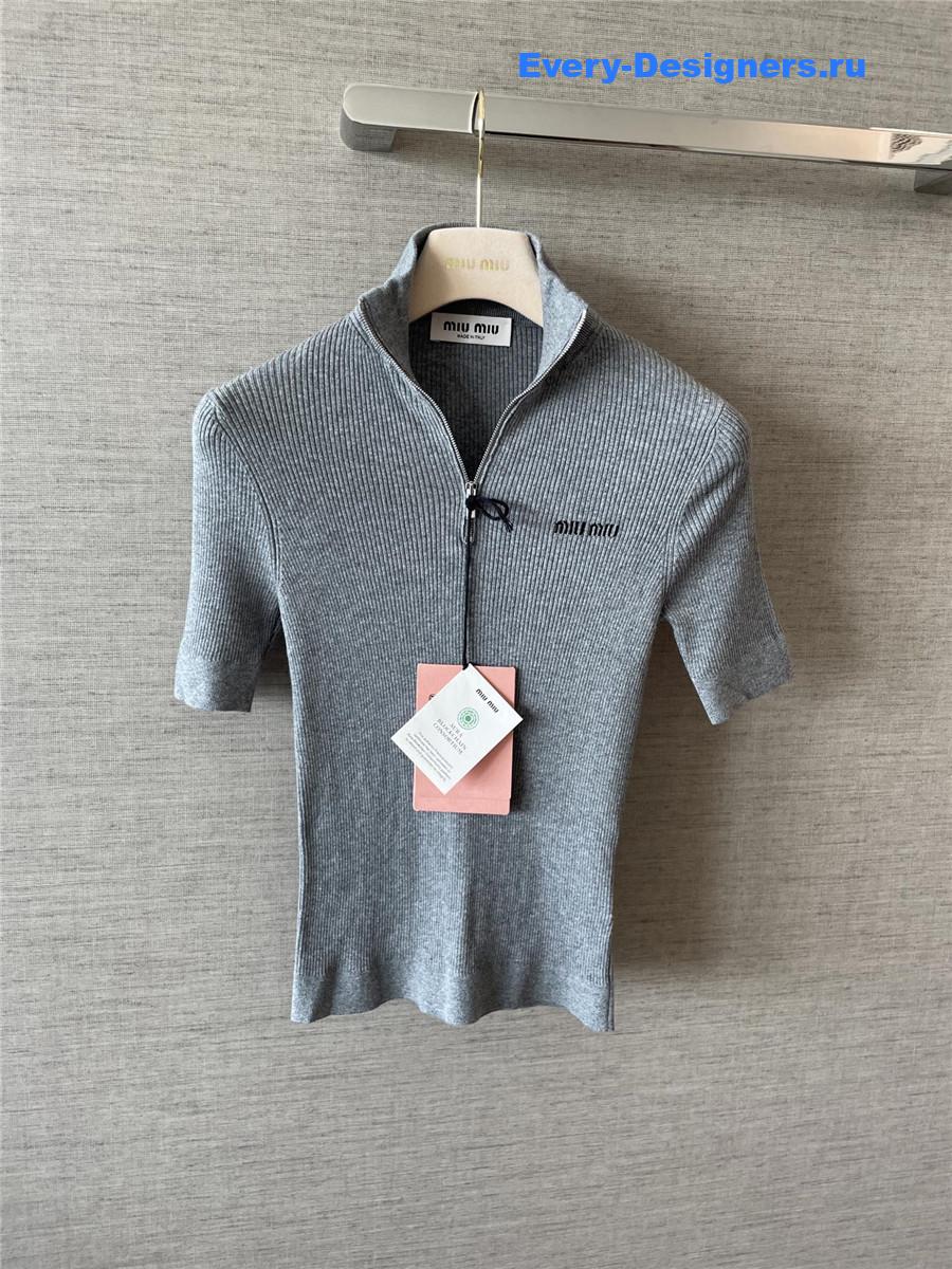 Miu Miu Grey Cotton Half-zipper Sweater