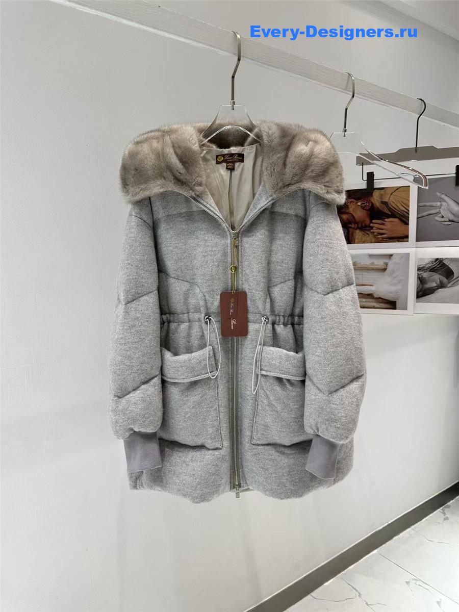 L0r0 P1ana gray mink cashmere crew neck hooded jacket