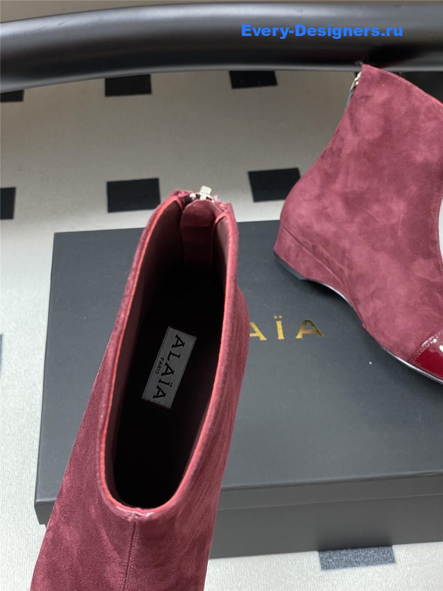 Alaia Burgundy Pointed Suede Ankle Boots