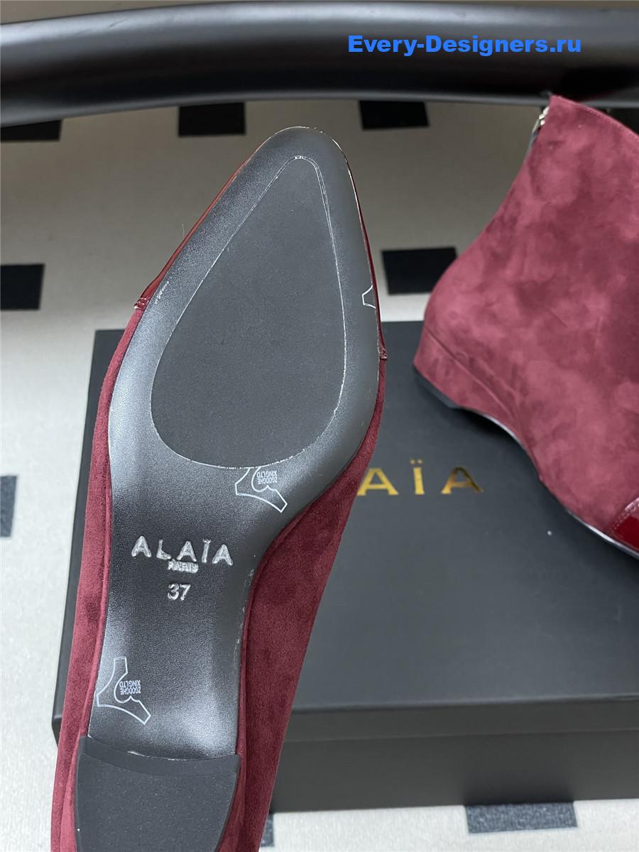 Alaia Burgundy Pointed Suede Ankle Boots
