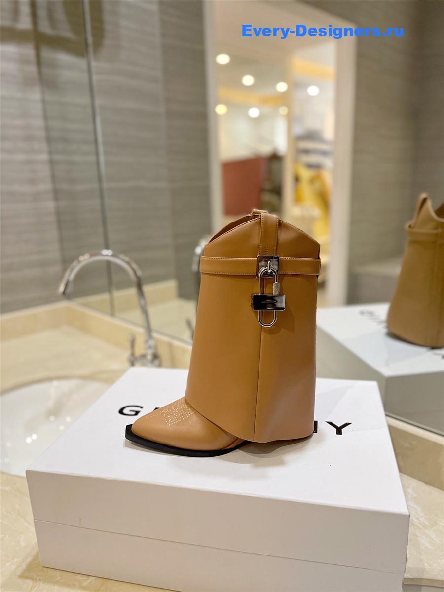 Givenchy 60mm Shark Lock Cowboy Brown Leather Boots