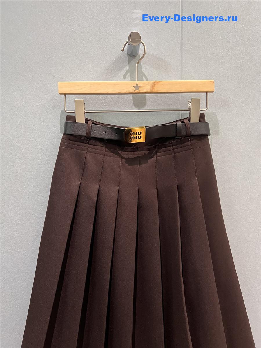 Miu Miu metal buckle belt pleated long skirt