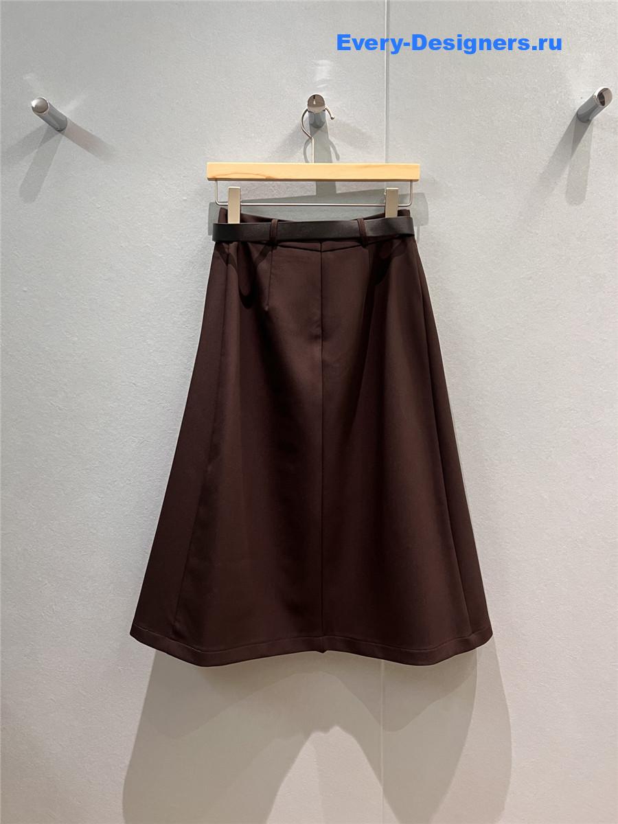 Miu Miu metal buckle belt pleated long skirt