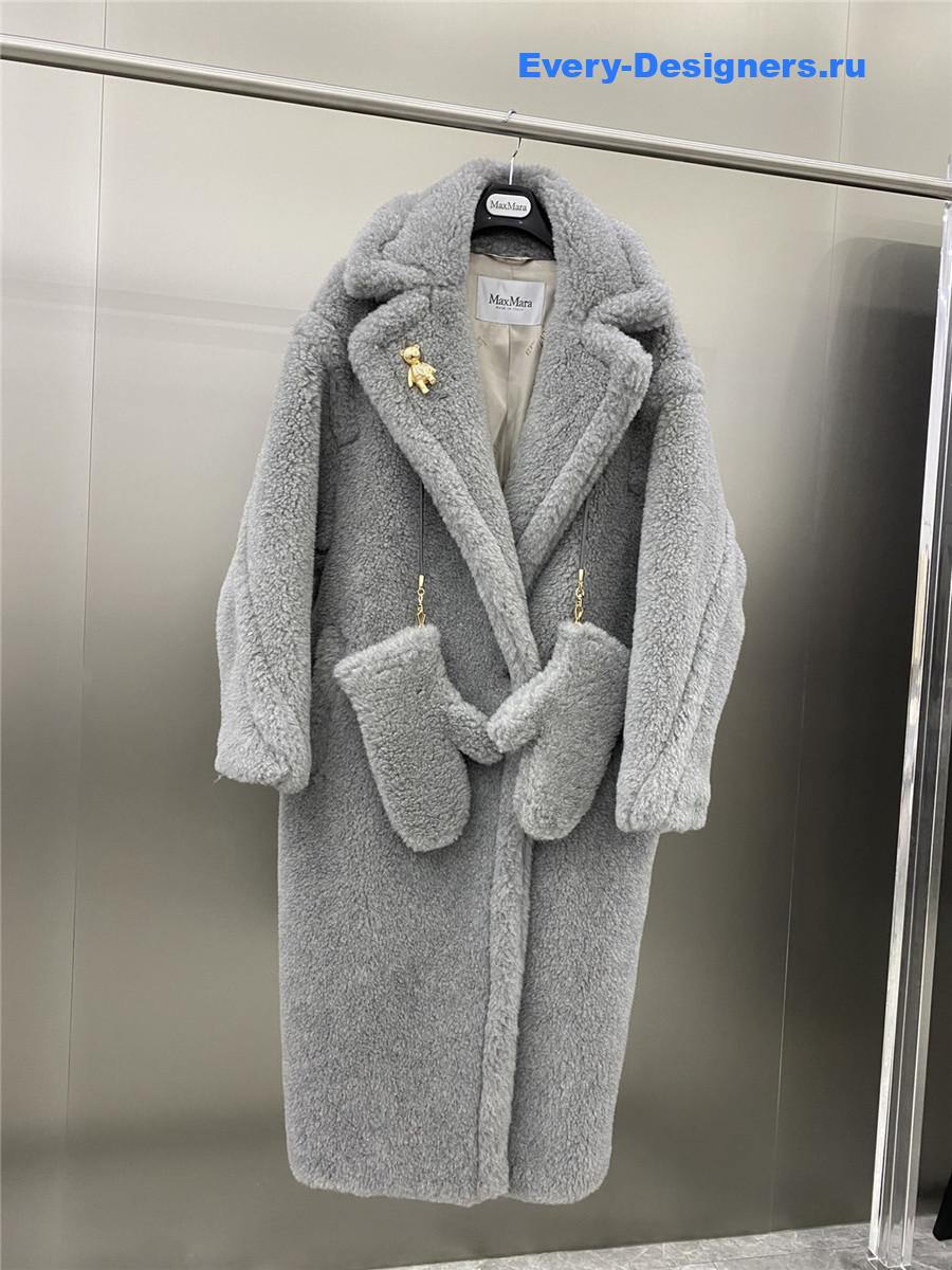 Max Mara Grey Alpaca Faux Fur Coat