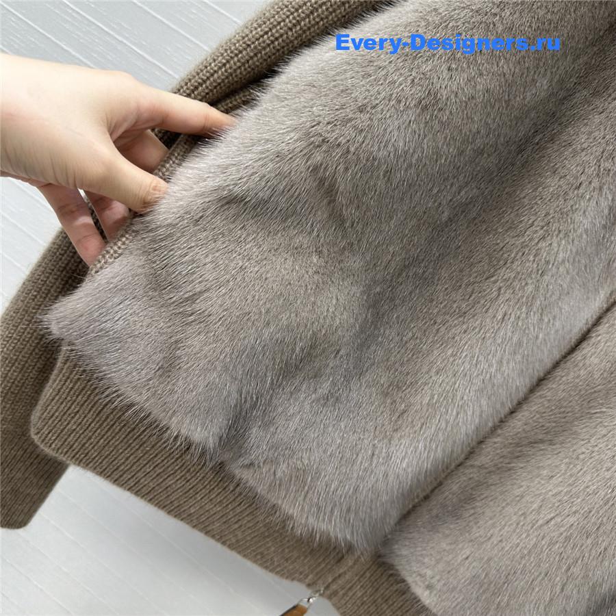 L0r0 P1ana brown cashmere knit mink fur coat
