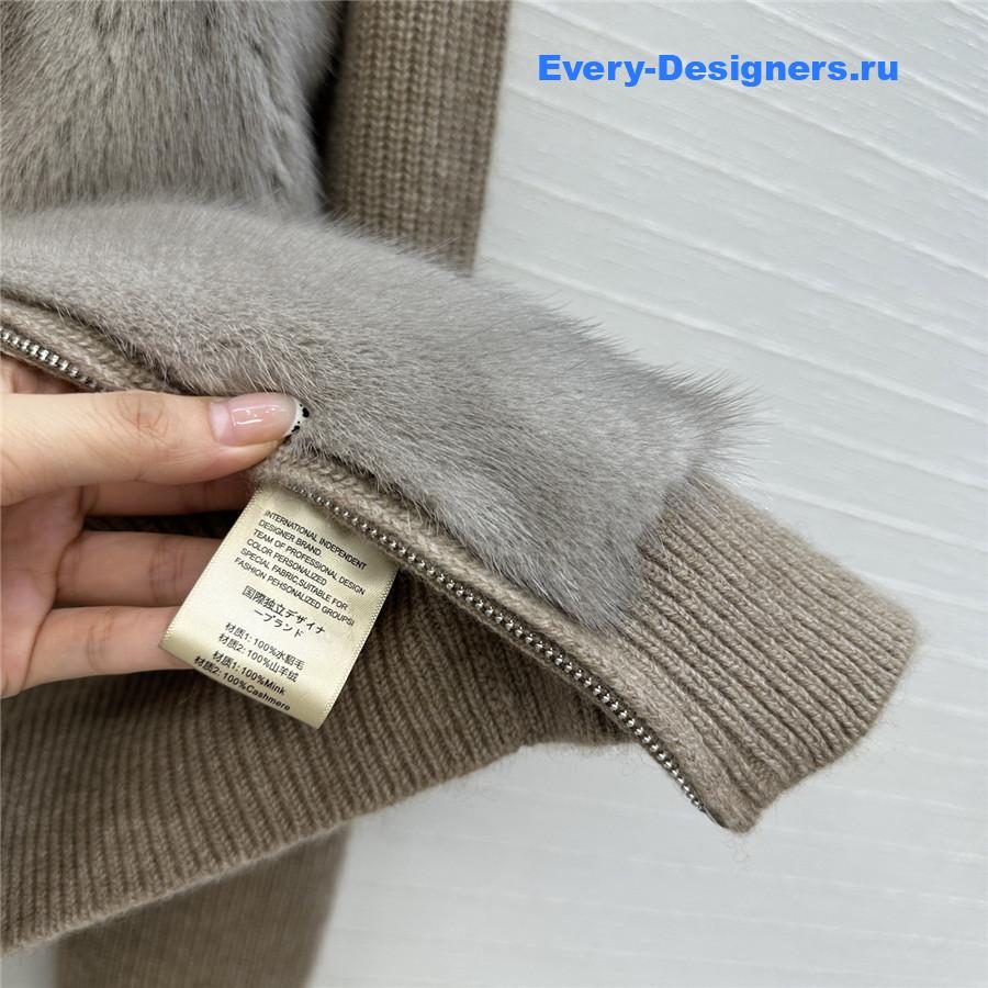 L0r0 P1ana brown cashmere knit mink fur coat