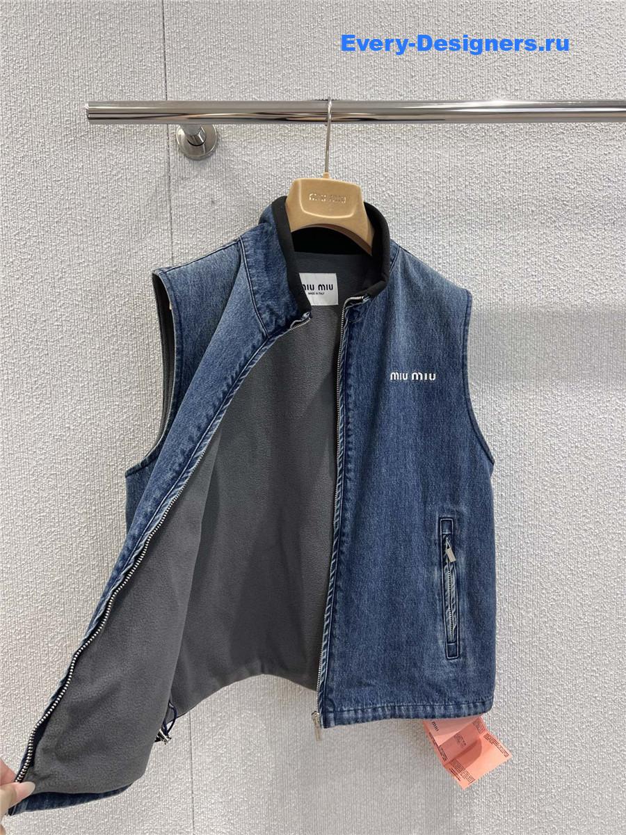 Miu Miu logo-embroidered Blue Denim Gilet
