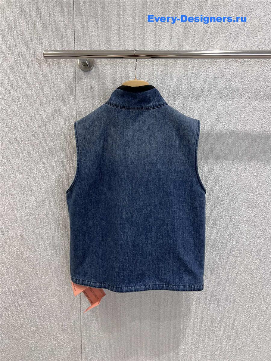 Miu Miu logo-embroidered Blue Denim Gilet