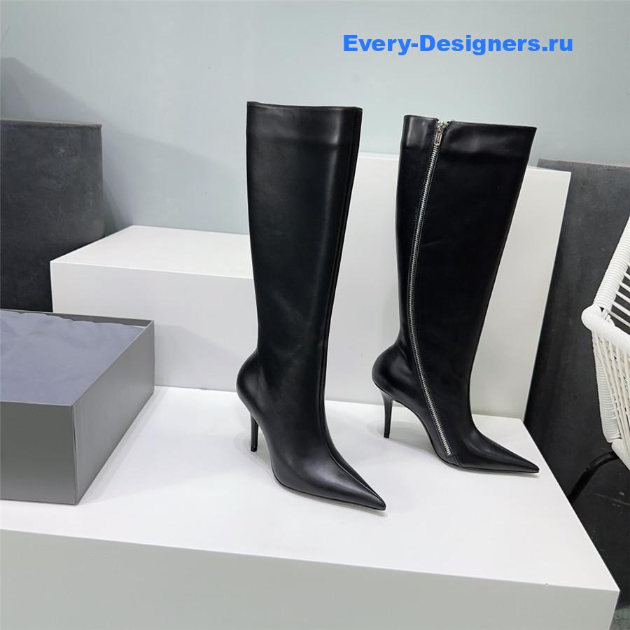 Ba1en*iaga black zipper pointed toe long boots
