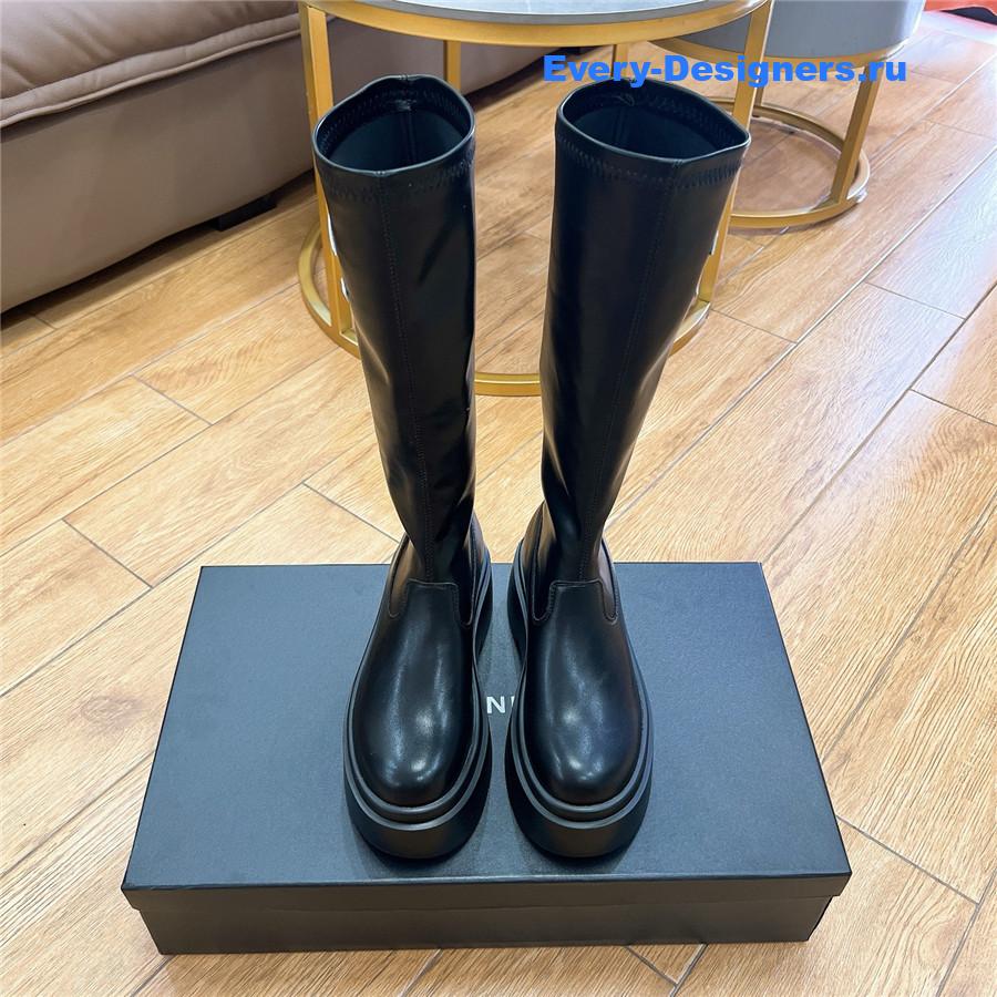 Ch**el cc logo black rubber knee high boots