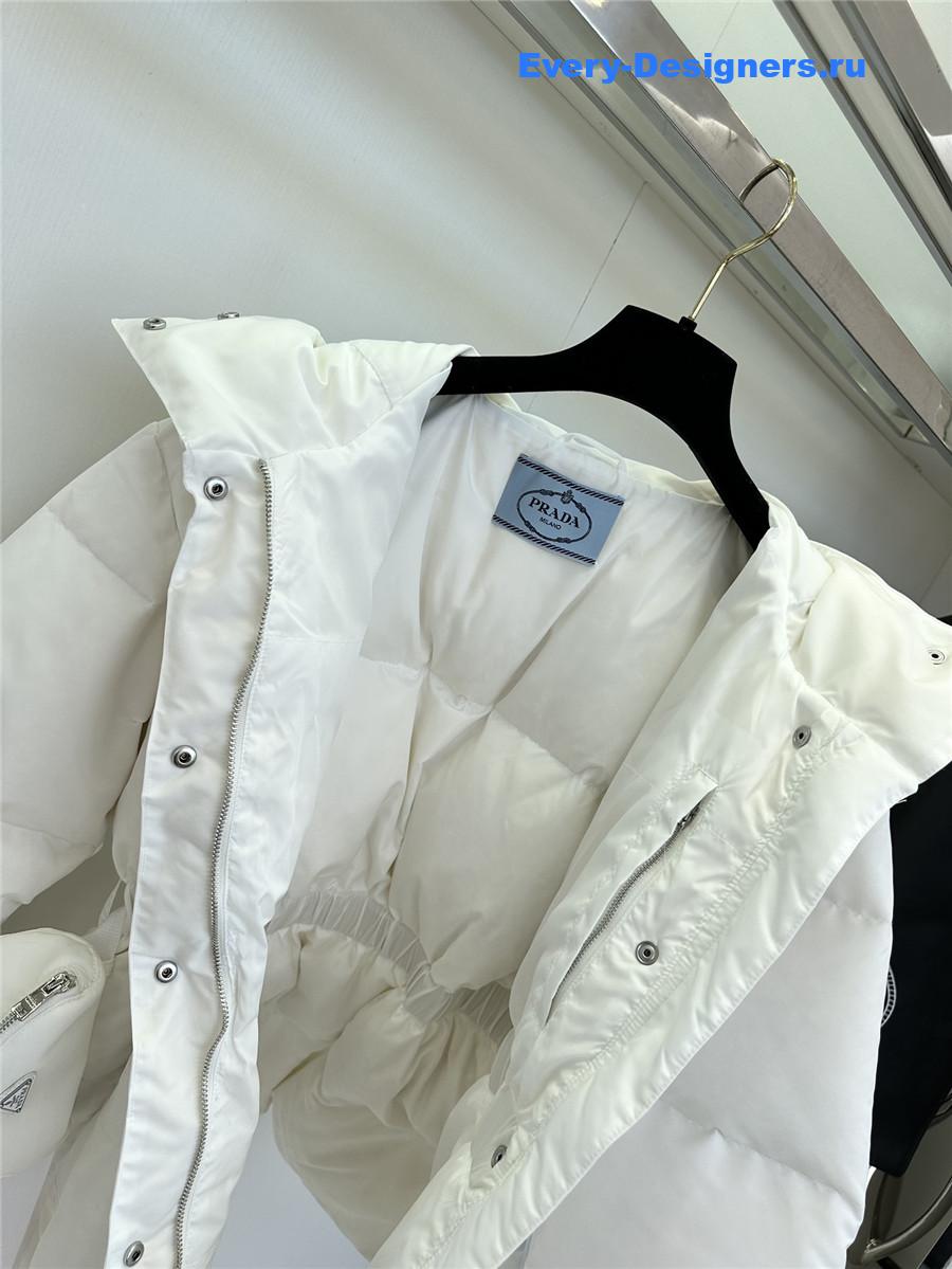 Pra*a white hooded belt bag down jacket