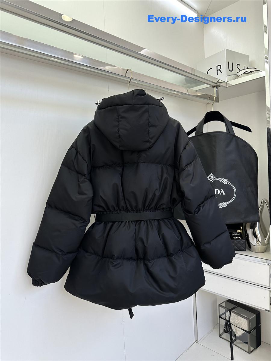 Pra*a black hooded belt bag down jacket