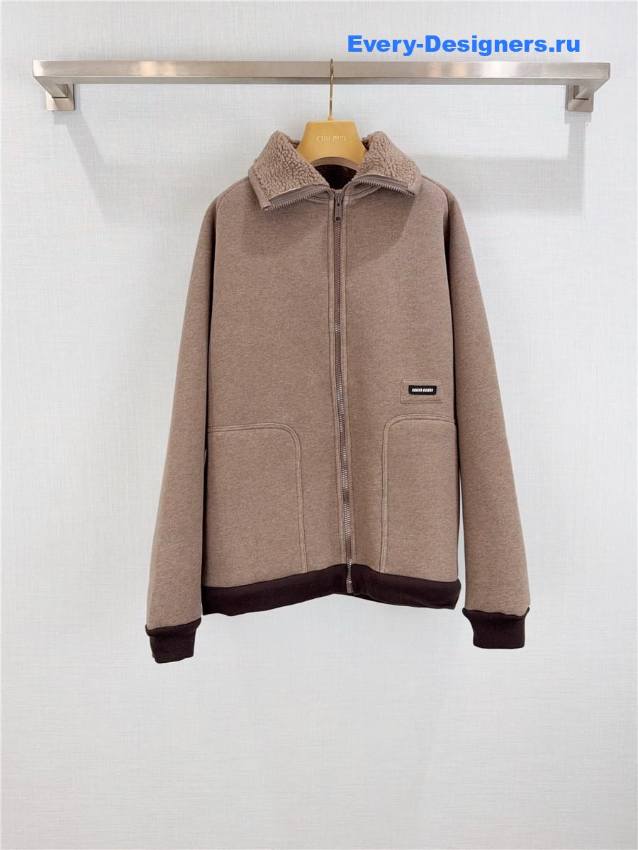 Miu Miu Neutrals Fleece Bomber Jacket