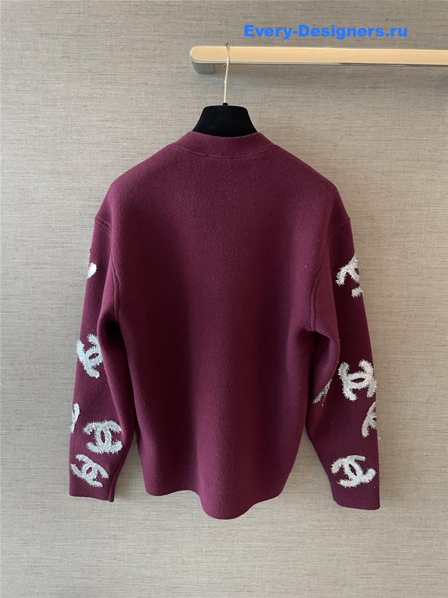 Ch**el sequin cc burgundy cardigan