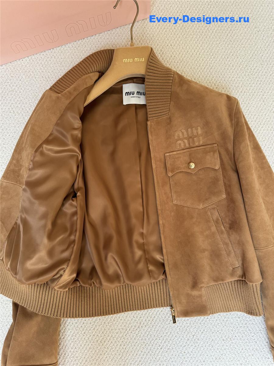 Miu Miu Brown Suede Nappa Leather Jacket