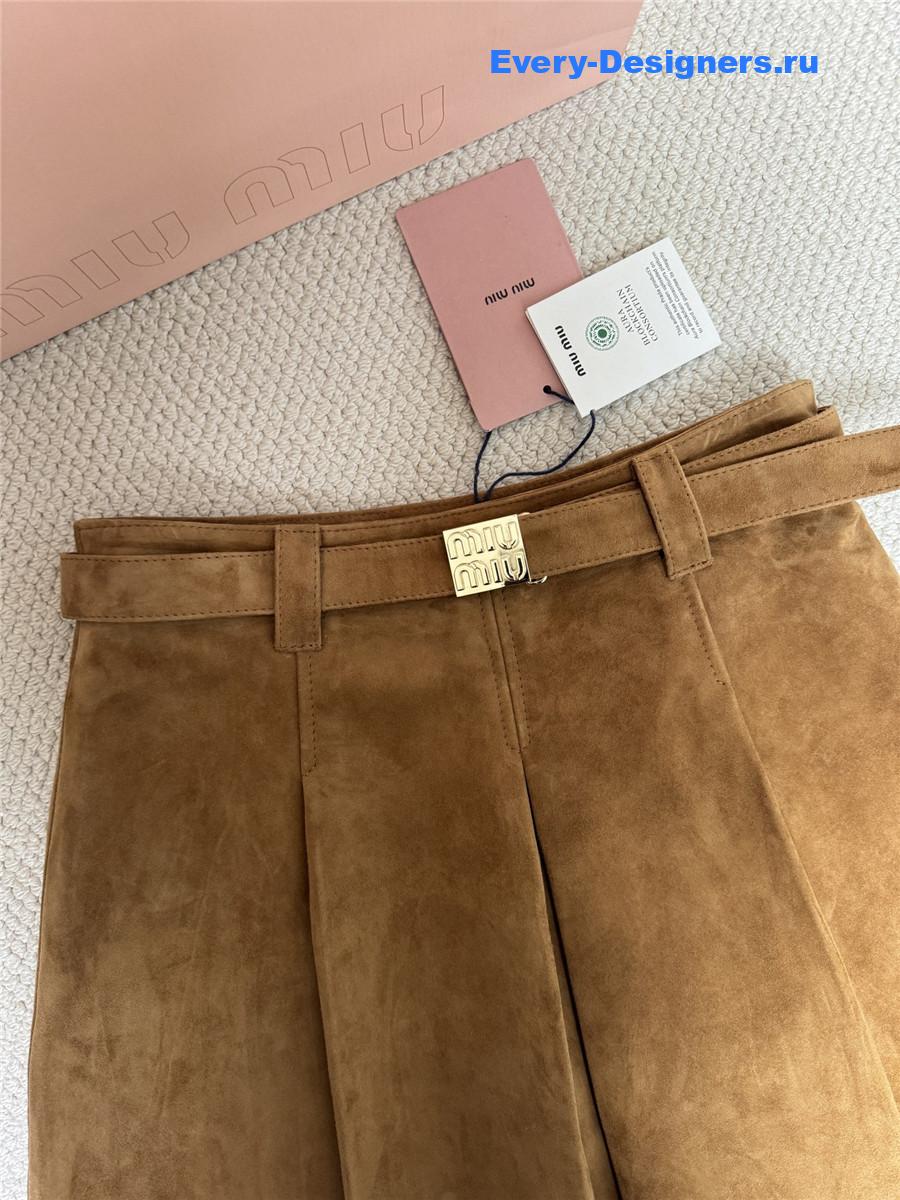 Miu Miu Suede Mid Rise Pleated Mini Skirt