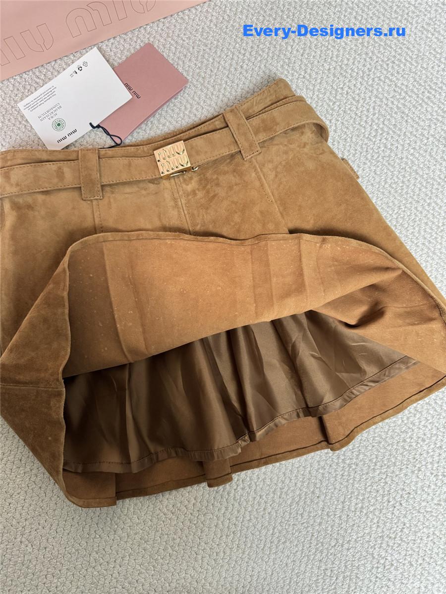 Miu Miu Suede Mid Rise Pleated Mini Skirt