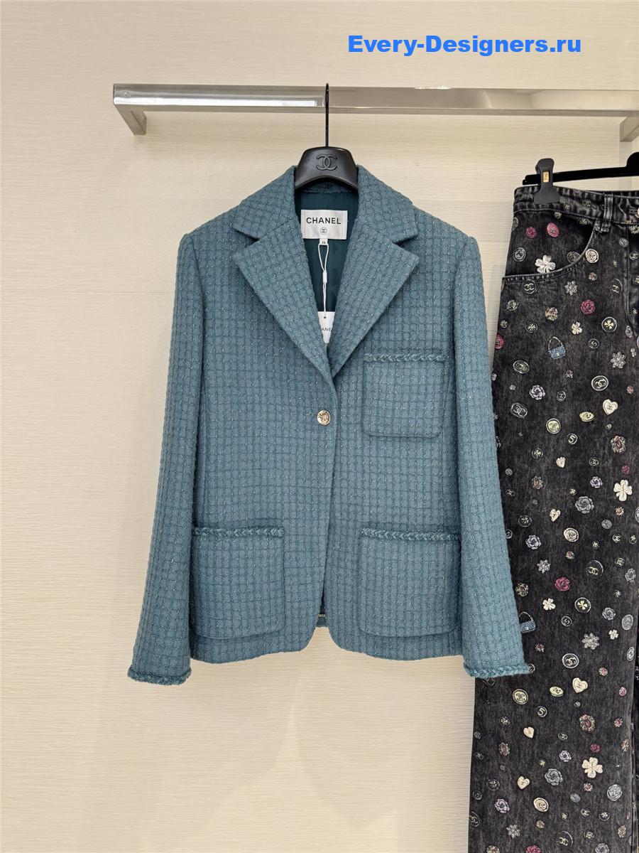 Ch**el green tweed braided blazer