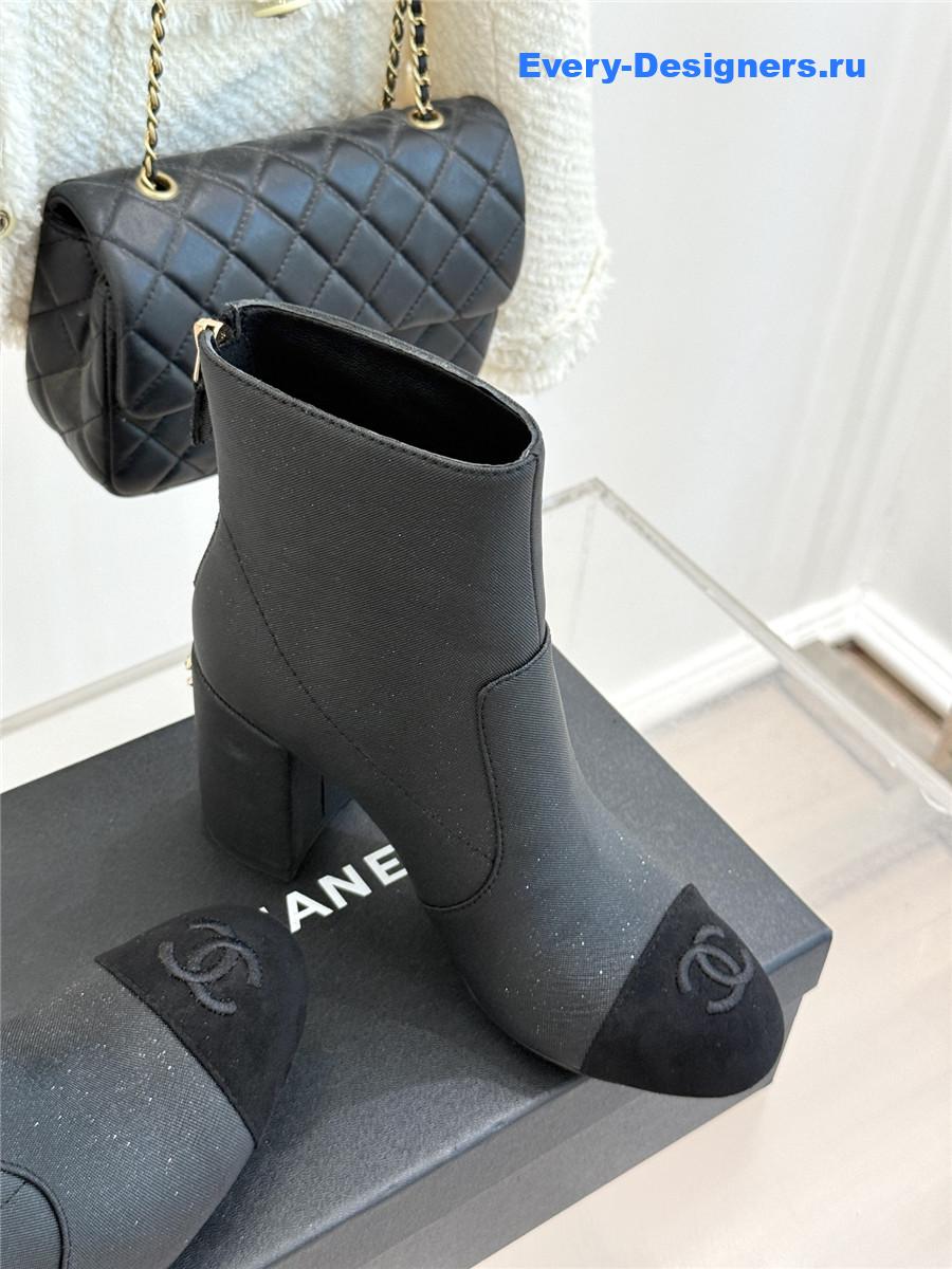 Ch**el black chunky heel ankle boots