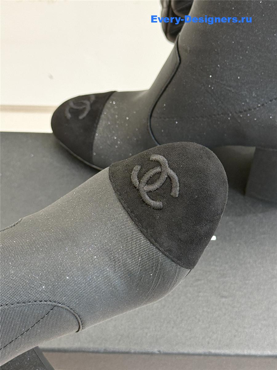 Ch**el black chunky heel ankle boots