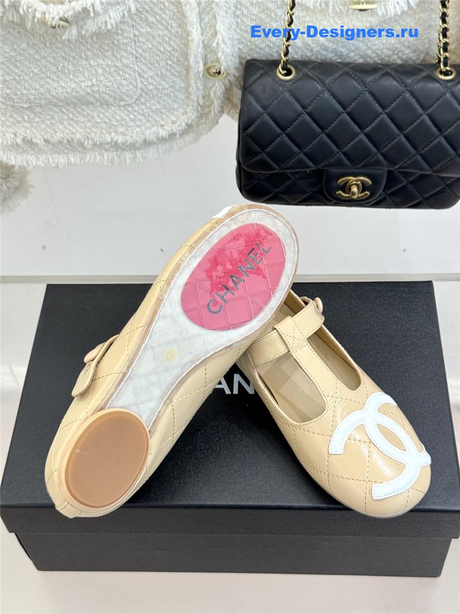 Ch**el classic beige cc t-strap ballet mary jane flats