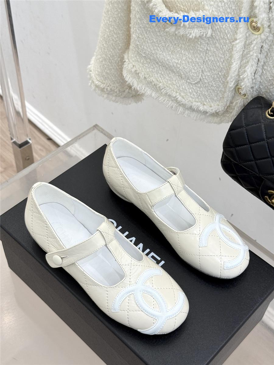 Ch**el classic  white cc t-strap ballet mary jane flats