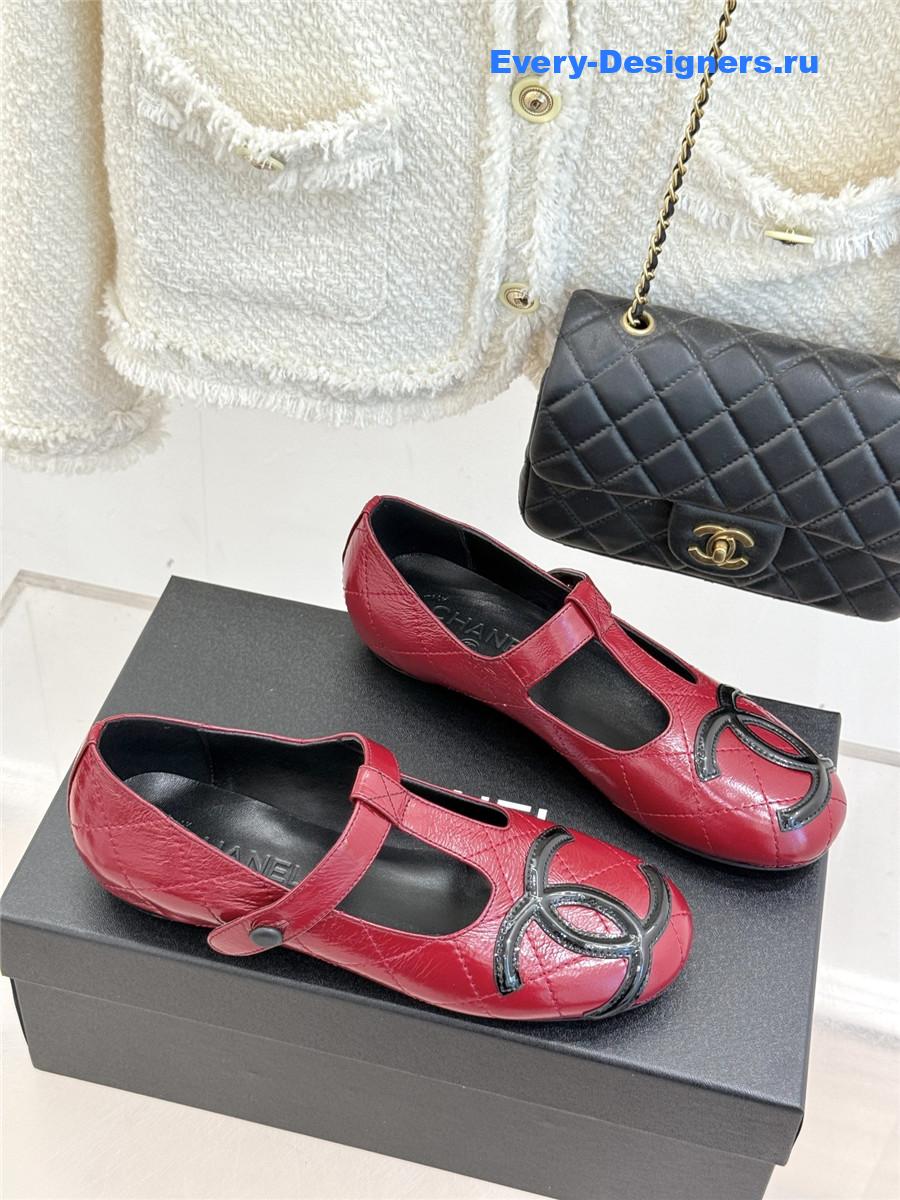 Ch**el burgundy cc t-strap ballet mary jane flats