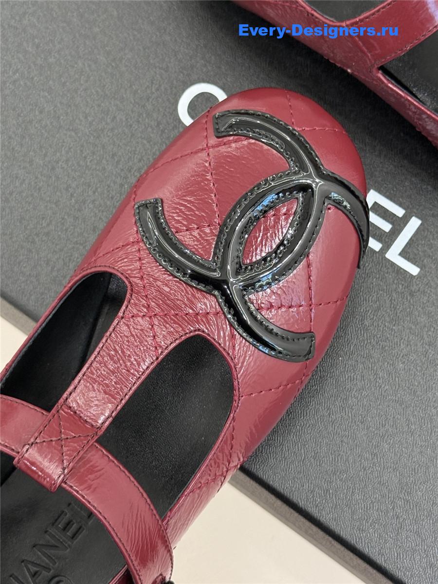 Ch**el burgundy cc t-strap ballet mary jane flats