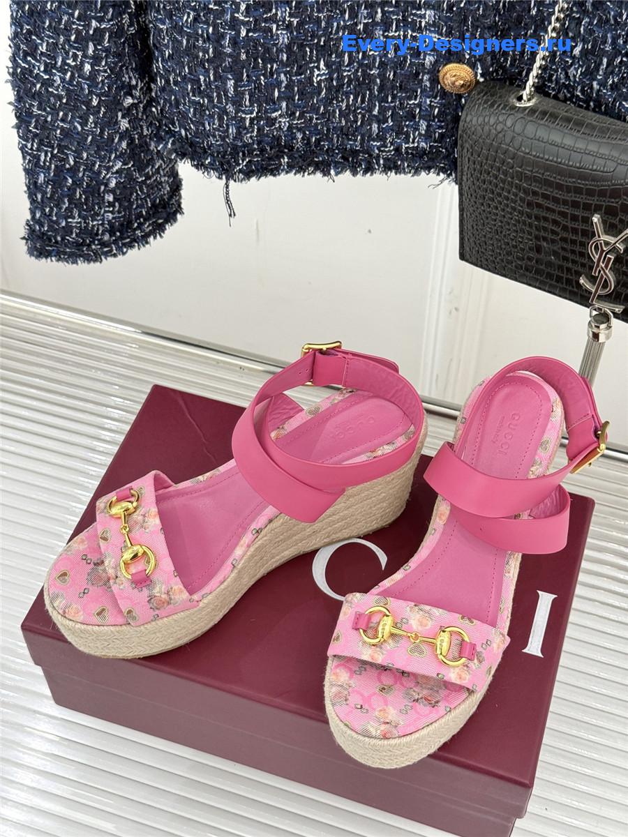Gvc*1 pink horsebit gg platform espadrille sandals