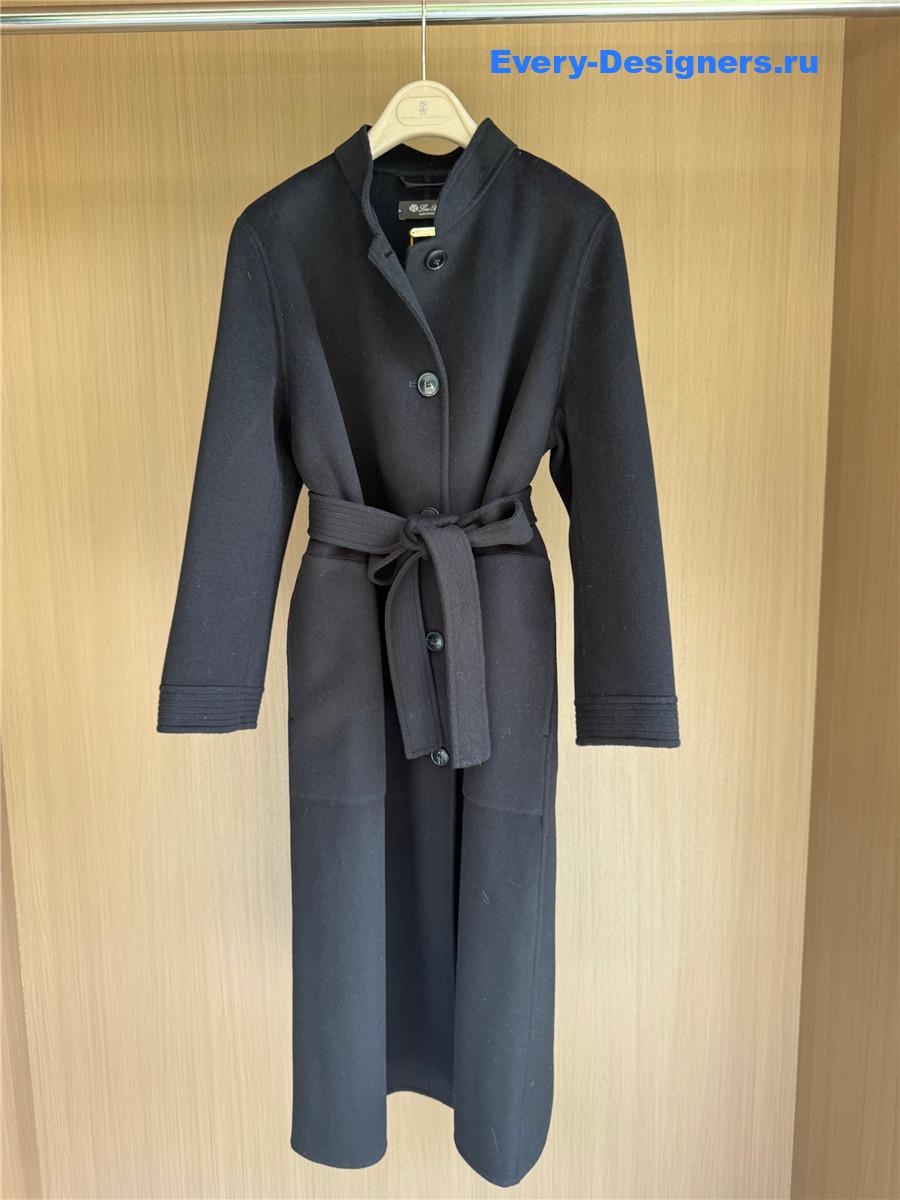 L0r0 P1ana black stand collar cashmere coat
