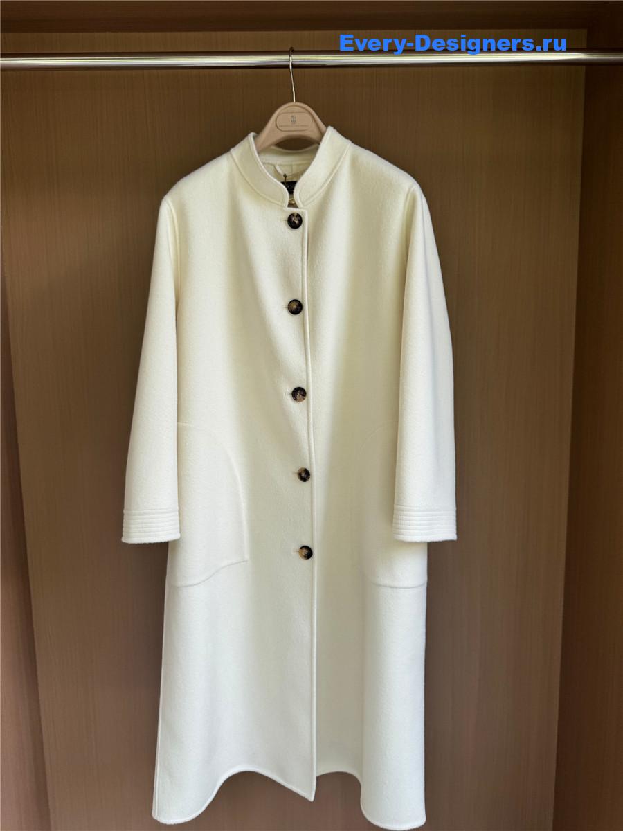 L0r0 P1ana white stand collar cashmere coat