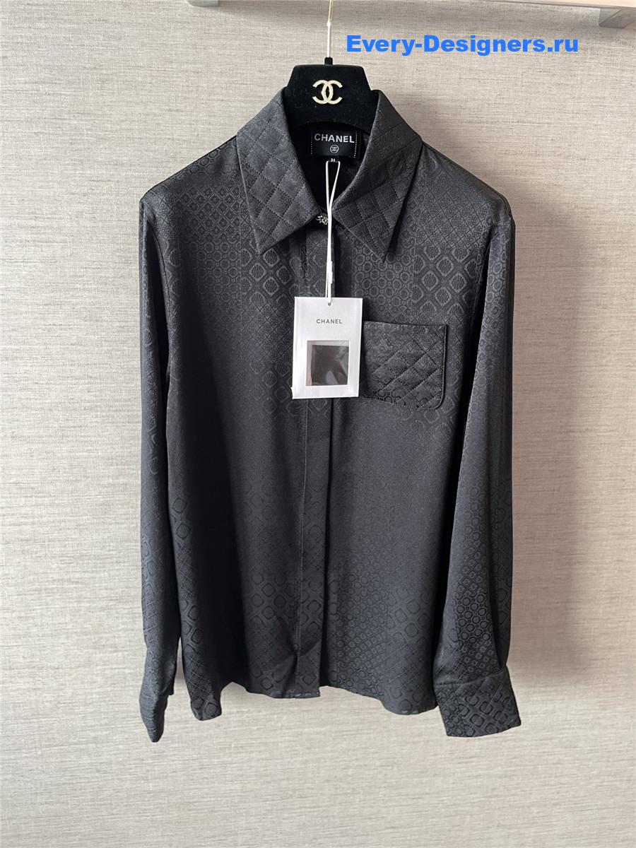 Ch**el black silk logo hidden pattern shirt