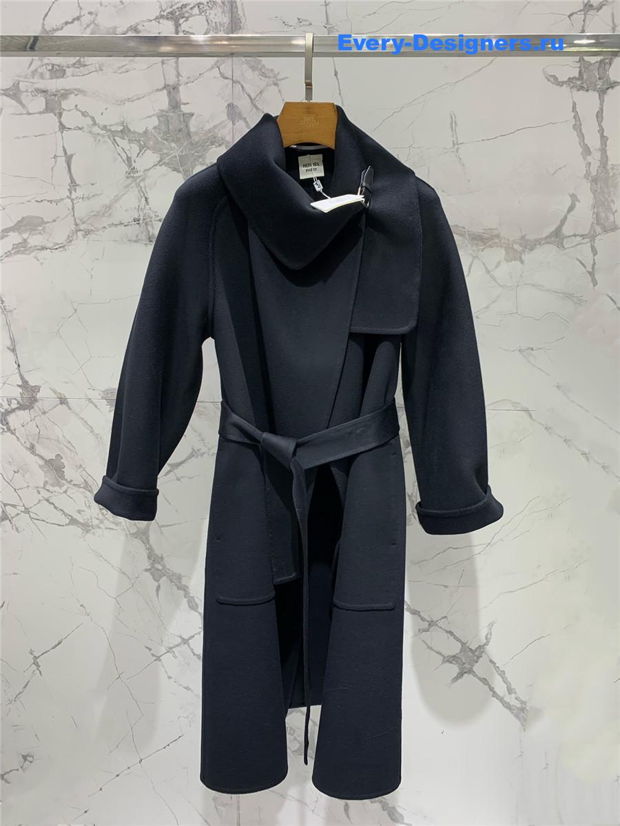 H**me5 stand collar cashmere black coat